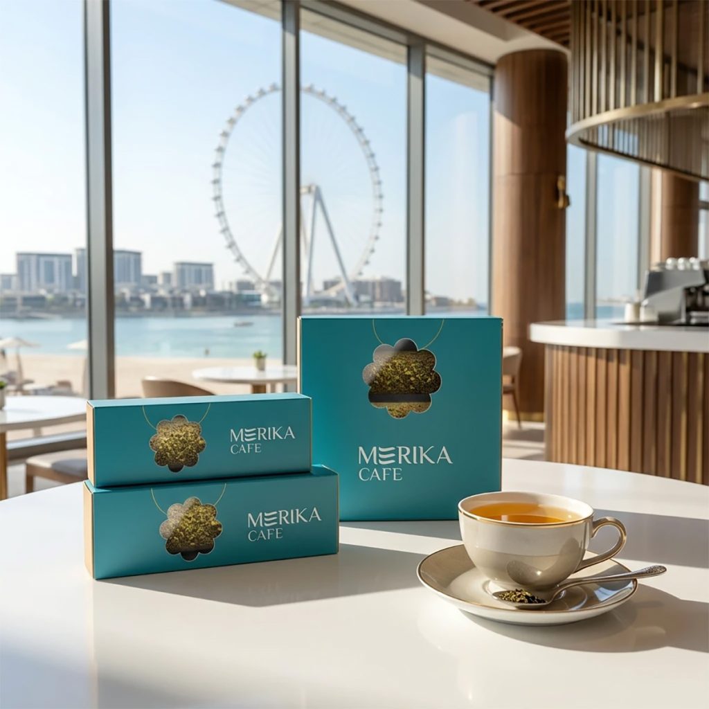packaging design for merika's cofe in dubai